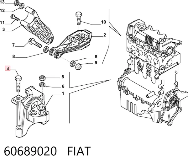 Perno de fijación del brazo oscilante delantero 60689020 Fiat/Alfa/Lancia