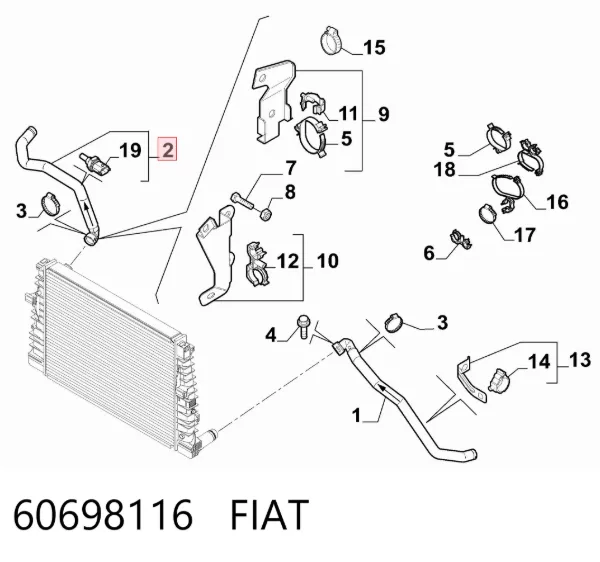 Manguera superior del radiador 60698116 Fiat/Alfa/Lancia