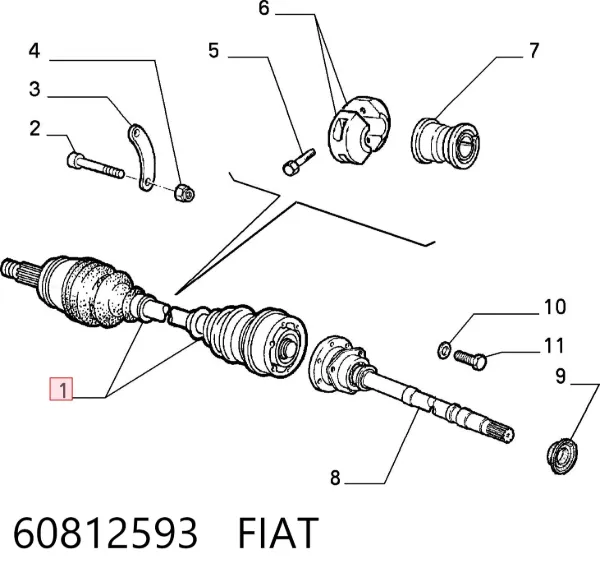 Semieje delantero 60812593 Fiat/Alfa/Lancia