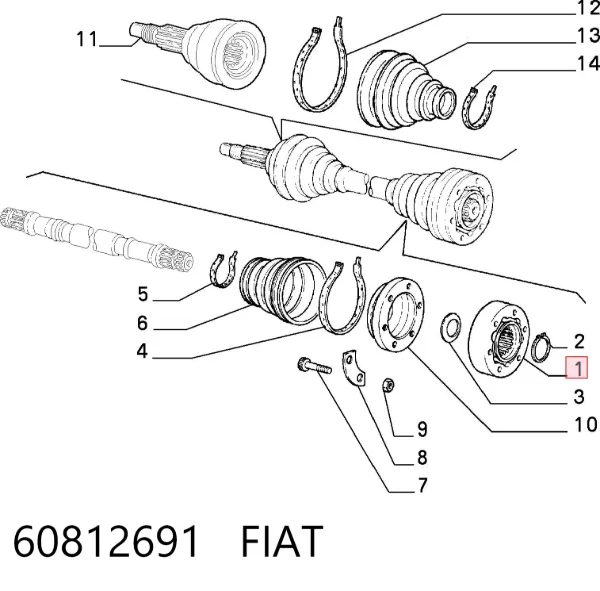 Junta homocinética interna delantera 60812691 Fiat/Alfa/Lancia