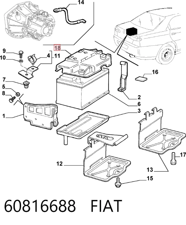 Tapa de la batería 60816688 Fiat/Alfa/Lancia