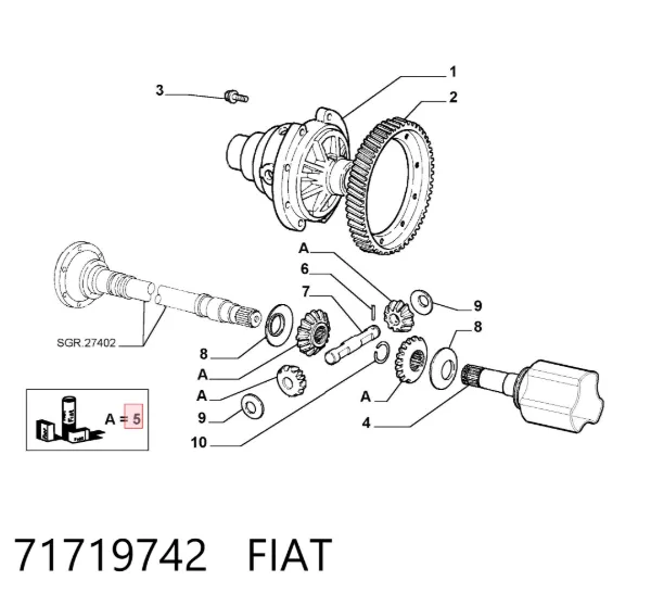 Juego de satélites del diferencial trasero 71719742 Fiat/Alfa/Lancia