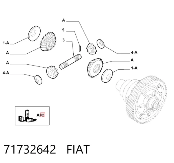 Juego de satélites del diferencial delantero 71732642 Fiat/Alfa/Lancia
