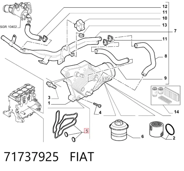 Junta de radiador de aceite 71737925 Fiat/Alfa/Lancia