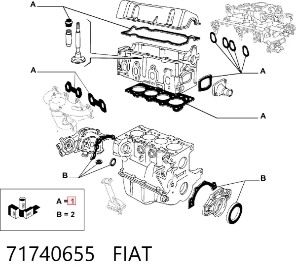 Juego de juntas superiores de motor 71740655 Fiat/Alfa/Lancia