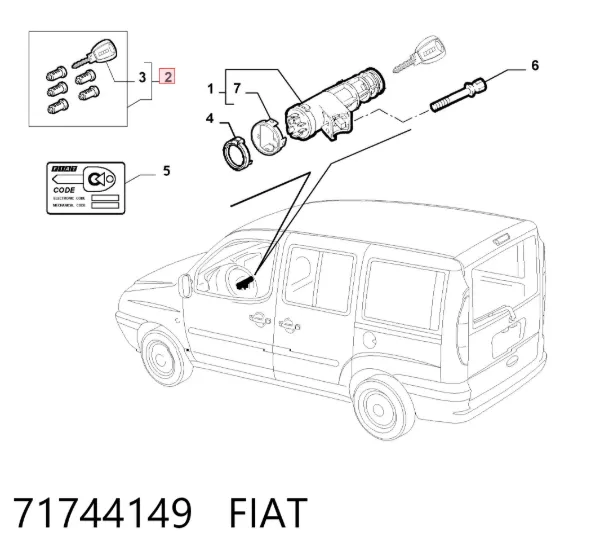Bombín de cerradura de encendido Fiat Doblo I