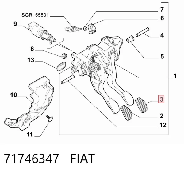 Cubierta de pedal de freno 71746347 Fiat/Alfa/Lancia