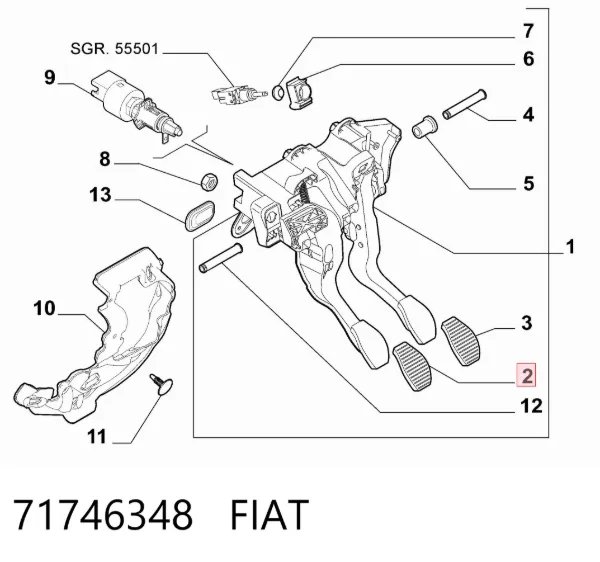 Cubierta del pedal de embrague 71746348 Fiat/Alfa/Lancia
