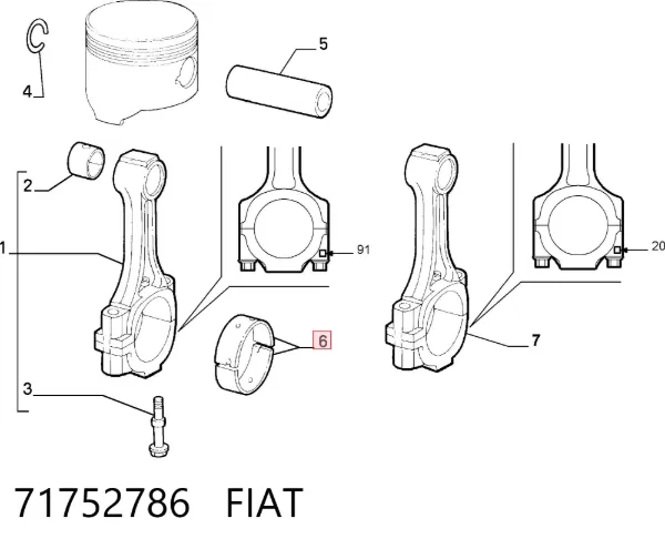 Juego de cojinetes de biela, cota de reparación (+0,25 mm) 71752786 Fiat/Alfa/Lancia