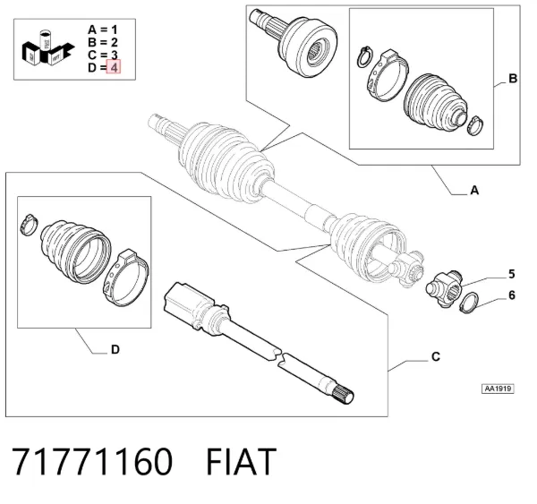 Fuelle de semieje delantero interior 71771160 Fiat/Alfa/Lancia