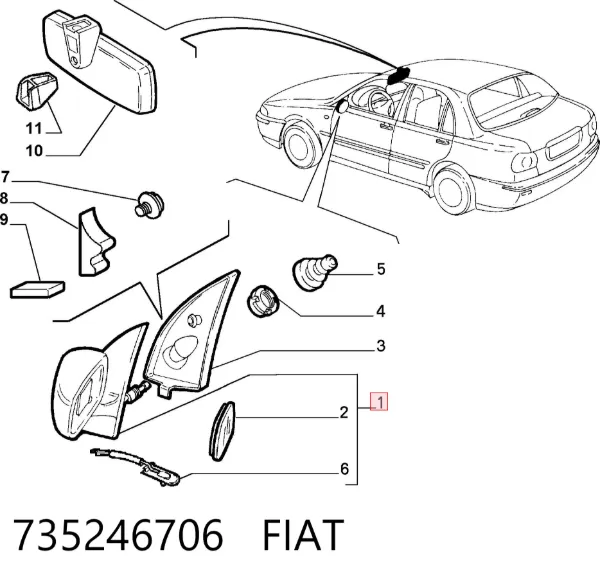 Espejo de retrovisor izquierdo 735246706 Fiat/Alfa/Lancia