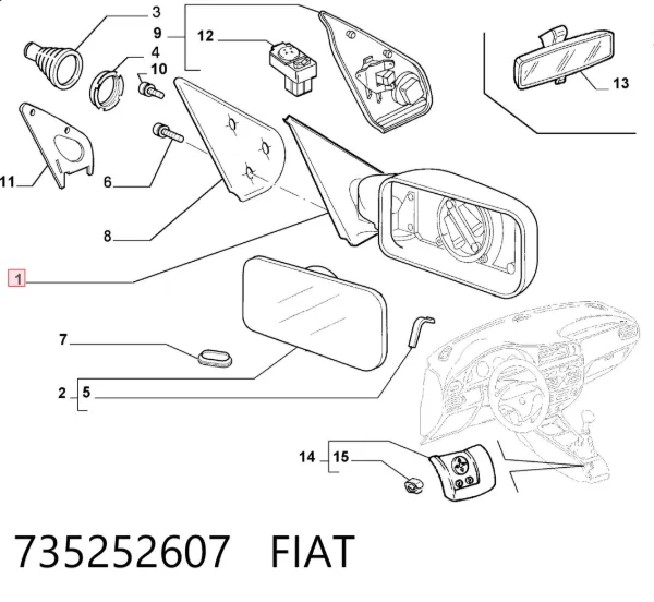 Espejo de retrovisor izquierdo 735252607 Fiat/Alfa/Lancia