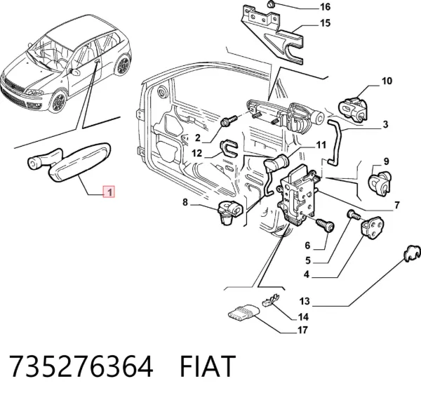 Manija exterior derecha de puerta delantera 735276364 Fiat/Alfa/Lancia