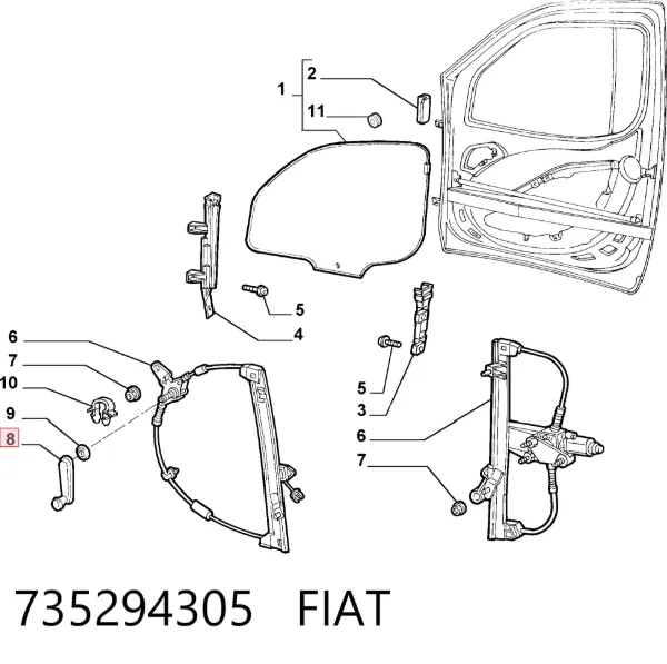 Manivela de elevalunas de puerta delantera 735294305 Fiat/Alfa/Lancia