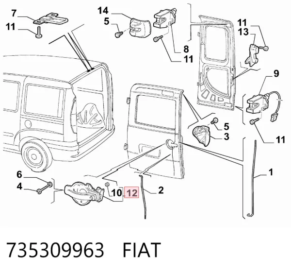Manija exterior izquierda de puerta trasera de doble hoja 735309963 Fiat/Alfa/Lancia