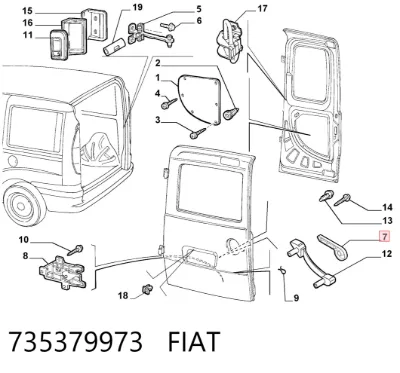 Manija interior izquierda de puerta trasera batiente FIAT 735379973