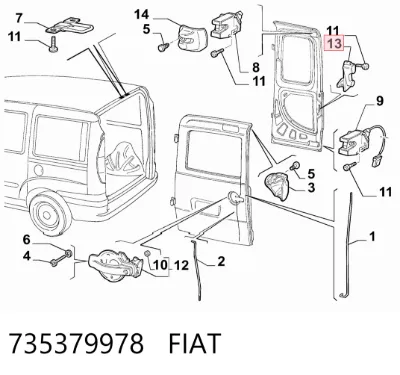 Manija interior derecha de puerta trasera batiente FIAT 735379978