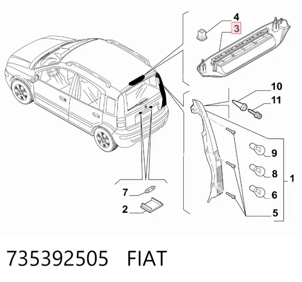 Tercera luz de freno 735392505 Fiat/Alfa/Lancia