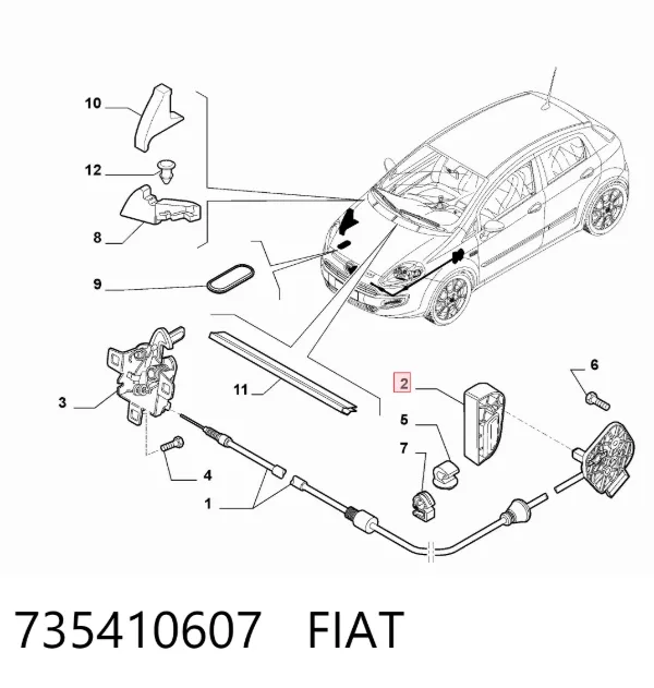 Palanca de apertura del capó 735410607 Fiat/Alfa/Lancia