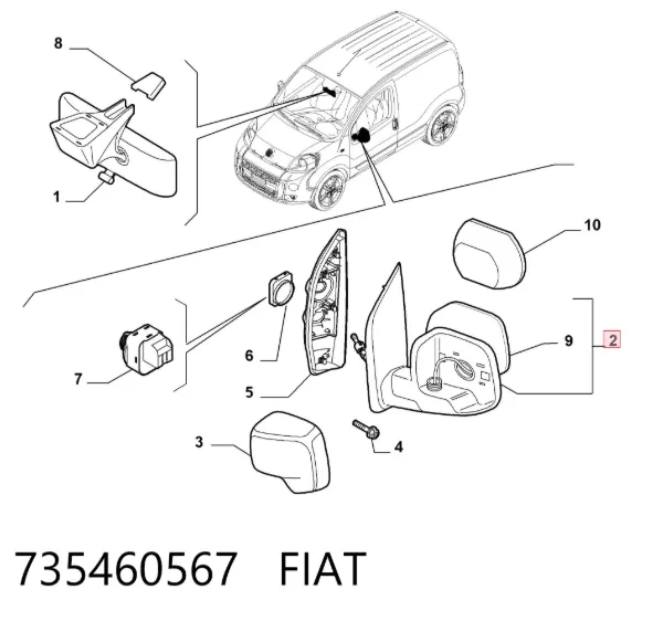 Espejo de retrovisor derecho 735460567 Fiat/Alfa/Lancia