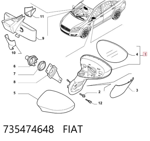 Espejo de retrovisor derecho 735474648 Fiat/Alfa/Lancia