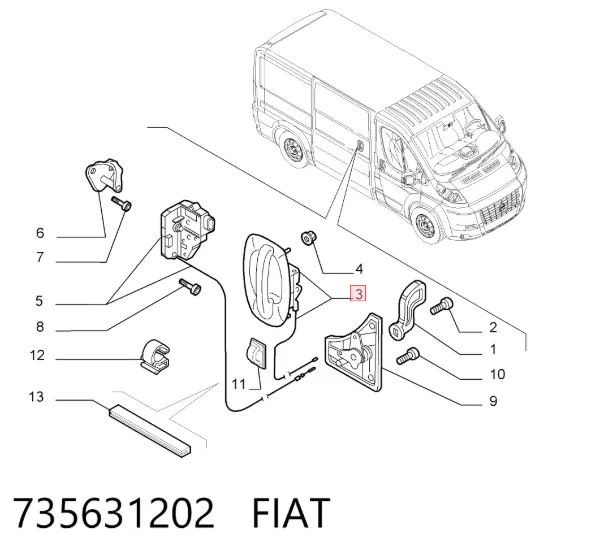 Manija exterior de puerta corrediza 735631202 Fiat/Alfa/Lancia