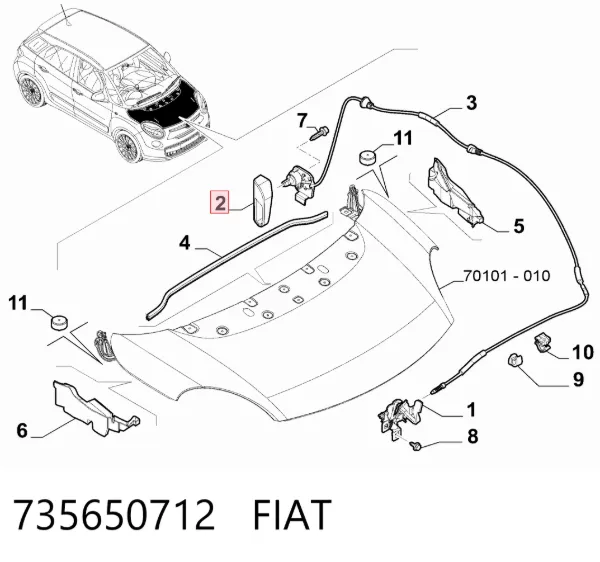 Palanca de apertura del capó 735650712 Fiat/Alfa/Lancia