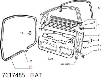 Junta de puerta delantera derecha (en la carrocería) FIAT 7617485