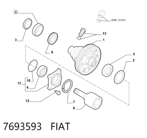 Cojinete del diferencial del eje delantero 7693593 Fiat/Alfa/Lancia