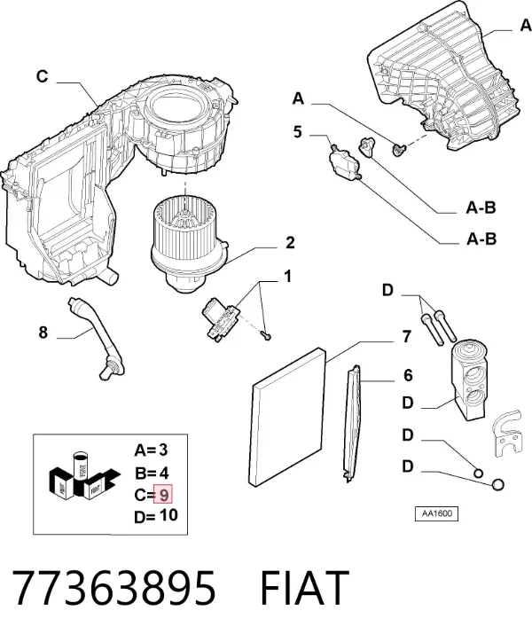 Evaporador de aire acondicionado 77363895 Fiat/Alfa/Lancia