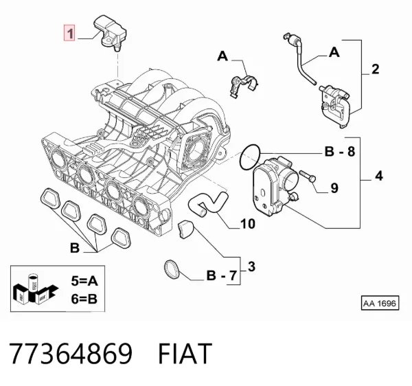 Sensor de presión del colector de admisión 77364869 Fiat/Alfa/Lancia