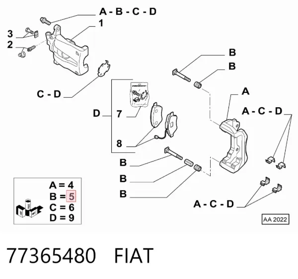 Kit de reparación de pinzas de freno 77365480 Fiat/Alfa/Lancia