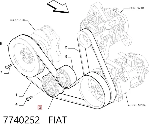 Polea inversión / guía, correa poli V 7740252 Fiat/Alfa/Lancia
