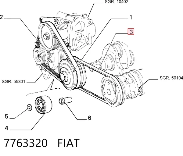 Correa de alternador 7763320 Fiat/Alfa/Lancia