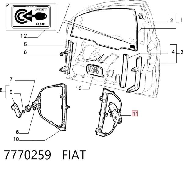 Mecanismo de elevalunas delantero izquierdo 7770259 Fiat/Alfa/Lancia