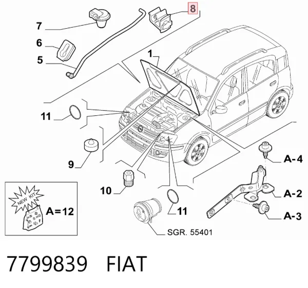 Fijador del soporte del capó 7799839 Fiat/Alfa/Lancia