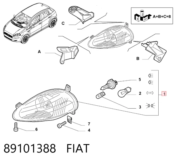 Faro derecho 89101388 Fiat/Alfa/Lancia