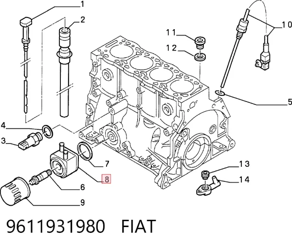 Radiador de aceite debajo del filtro 9611931980 Fiat/Alfa/Lancia