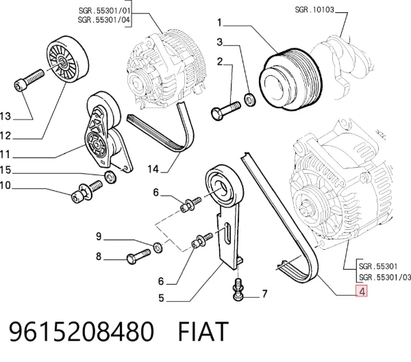 Correa de alternador 9615208480 Fiat/Alfa/Lancia