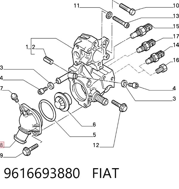 Tapa de termostato 9616693880 Fiat/Alfa/Lancia