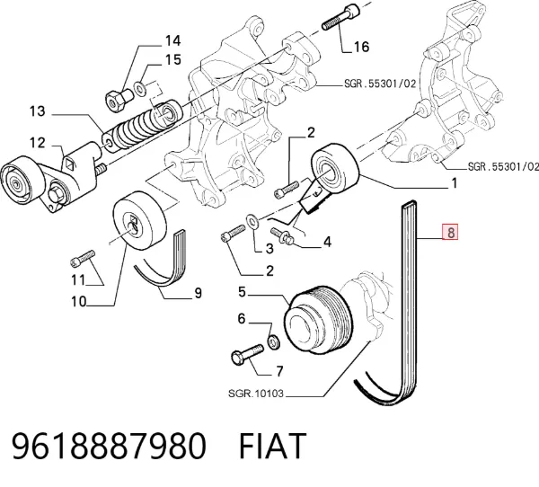 Correa de alternador 9618887980 Fiat/Alfa/Lancia