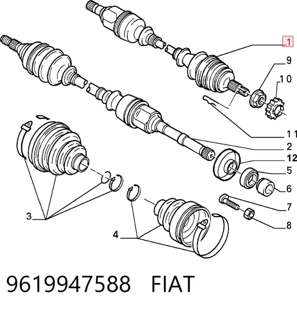 Semieje delantero izquierdo 9619947588 Fiat/Alfa/Lancia