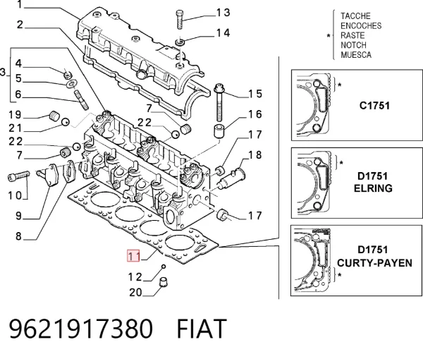 Junta de culata 9621917380 Fiat/Alfa/Lancia