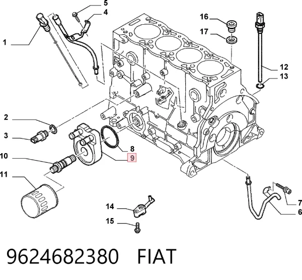 Radiador de aceite debajo del filtro 9624682380 Fiat/Alfa/Lancia