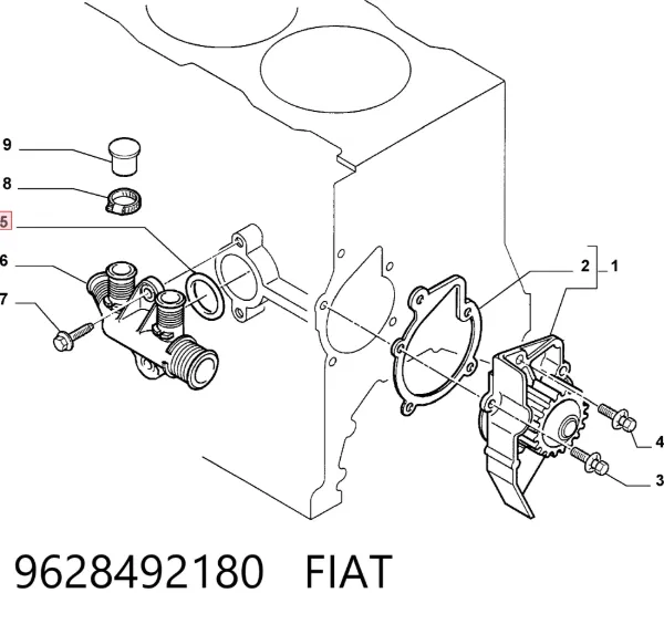 Brida del sistema de refrigeración (triple unión) 9628492180 Fiat/Alfa/Lancia