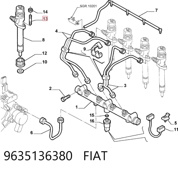 Tornillo de fijación del inyector 9635136380 Fiat/Alfa/Lancia