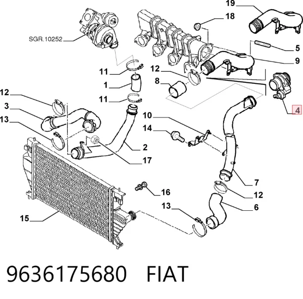 Tubo de admisión del cuerpo de mariposa 9636175680 Fiat/Alfa/Lancia