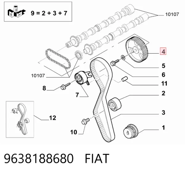 Piñón del árbol de levas 9638188680 Fiat/Alfa/Lancia