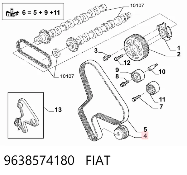 Piñón del cigüeñal 9638574180 Fiat/Alfa/Lancia