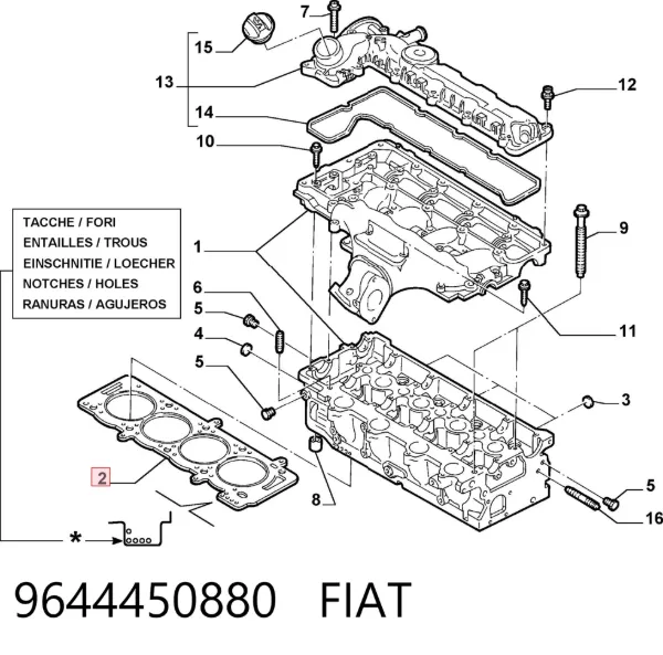 Junta de culata 9644450880 Fiat/Alfa/Lancia
